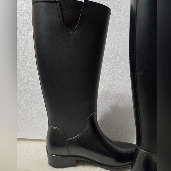 Tommy Hilfiger Logo Black Karissa Leather Upper Tall Rain Boots Size: 10M - Picture 3 of 9